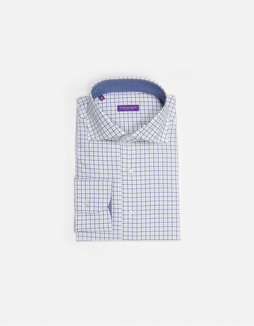 Patrick Hellmann Collection White Shirt With Blue Square Pattern 100% Cotton image
